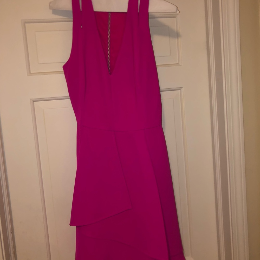 Hot pink v neck mini dress
